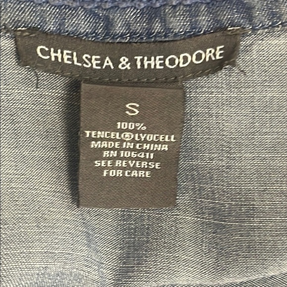 Chelsea & Theadore Women’s Blue Denim Shirt Dress Knee-Length Chambray Sz S - Picture 2 of 11